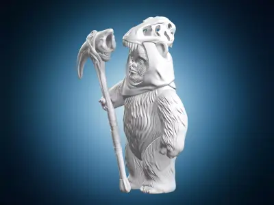 Ewok Bust with Bone Mask and Scythe 3D print model