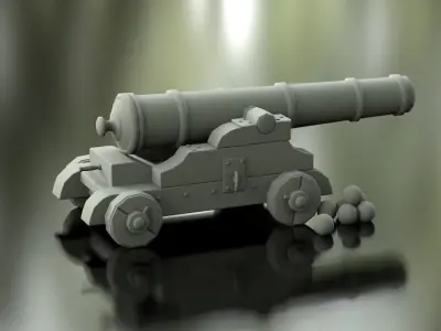 Cannon on table Low-poly 3D model