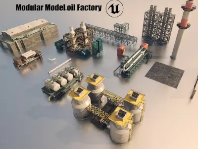 Modular factory Low-poly 3D model