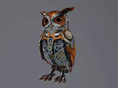 stylized mechanical owl 3D model