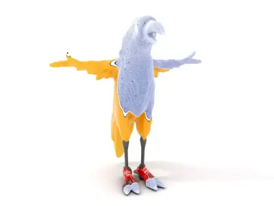 Yellow Parrot Character with Red Shoes Rigged and Animated Model Low-poly 3D model