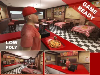 Pizzeria Interior Low-poly 3D model