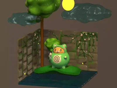 Cat in frog suit 3D model