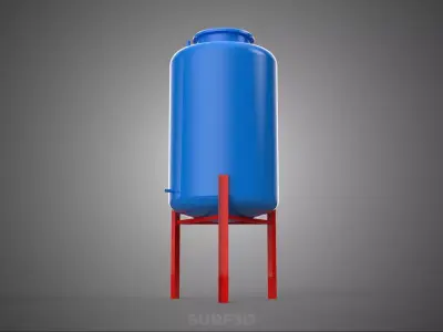 ELEVATED BLUE WATER STORAGE CONTAINER TANK STAND STRUCTURE FRAME 3D model