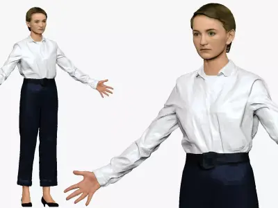 001292 woman in white tshirt blue pants hands in open pose lo... Low-poly 3D model