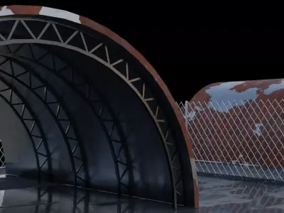 hangars metal structure with two roofs 3D model