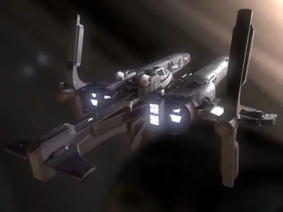 spaceship flying in sky Low-poly 3D model