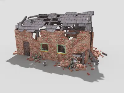 low poly destroyed house 2 Low-poly 3D model