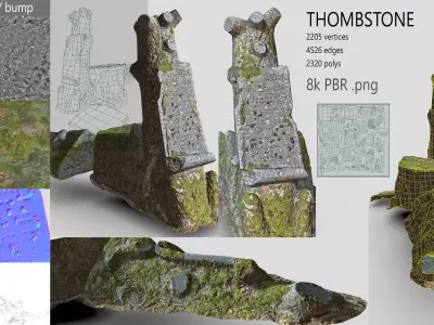 grave with tree motives Low-poly 3D model