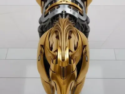 Golden Cyber Horse Robot Blue Eyes Mechanical Anatomy Low-poly 3D model