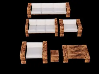 wooden- lodge- furniture -sofa-pavilion Low-poly 3D model