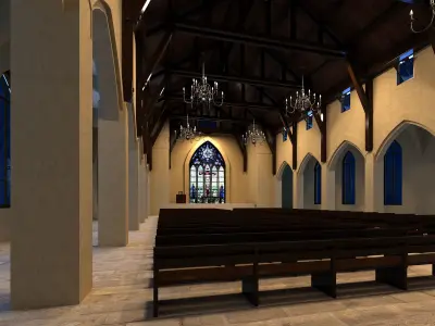 Church inside of with pews 3D model