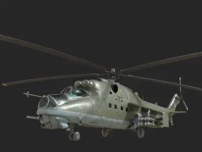 4 coatings of Russian Mi24V Hind Gunship attack helicopter Low-poly 3D model