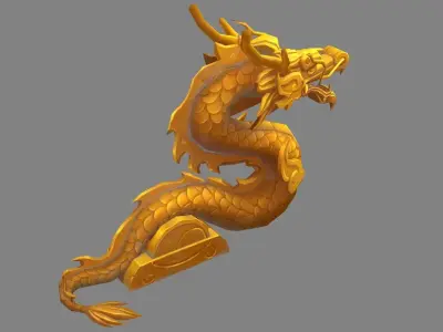 Cartoon Golden Dragon Sculpture Low-poly 3D model