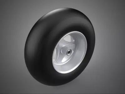 SLICK SILVER THREE SPOKE TREAD TIRE RIM CART WHEEL BARROW RUBBER 3D model