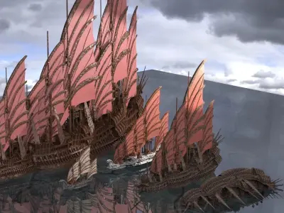 Emperors Asian Red Fin sailed Ship collection 3D model