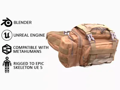 Tactical Waist Bag 15 - All MH Bodies and UE5 Skeletons - Rigged Low-poly 3D model