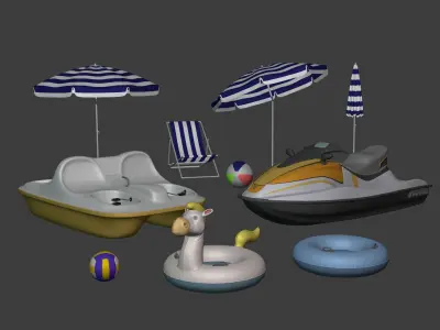 Summer Pack -- Umbrella Chair Jet-ski Pedal Boat Swim Ring Ball 3D model