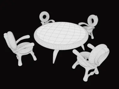 Futuristic Blue Dining Table Set with Unique Organic Chairs 3D model