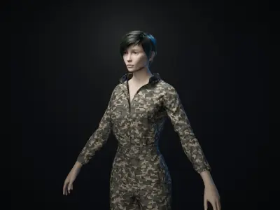 Girl - Game Ready woman in camouflage uniform Low-poly 3D model