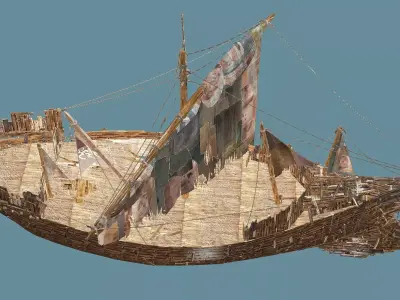 Destroyed Wooden Ship Game-Ready 3D Model Low-poly 3D model