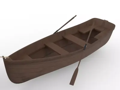 Wooden rowing boat Low-poly 3D model