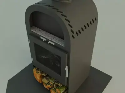 Fireplace wood burning stove with logs on top Free 3D model