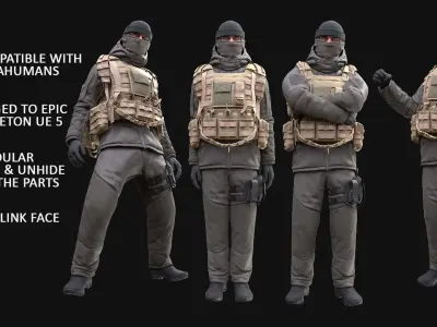 Man - Winter Military Outfit - Modular - Rigged Low-poly 3D model