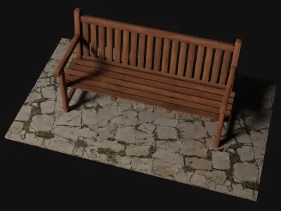 Wooden Bench Free low-poly 3D model 3