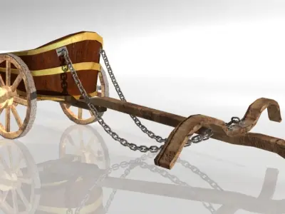 Chariot wooden cart with chains Low-poly 3D model