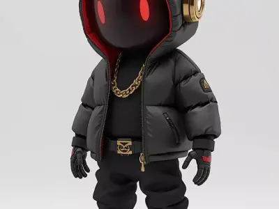 Streetwear Hoodie Robot 3D Model Red Glow Eyes Gold Chain Low-poly 3D model