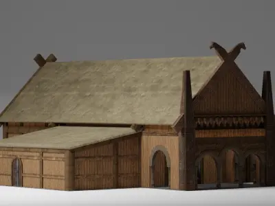 Viking Great Hall Low-poly 3D model