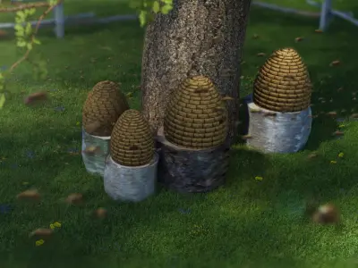 Traditional honey bee skep hive Low-poly 3D model