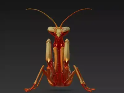 Golden Robotic Mantis Futuristic Insectoid Model 3D print model