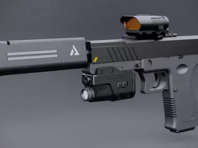 Ghost-9 Suppressed Pistol Low-poly 3D model