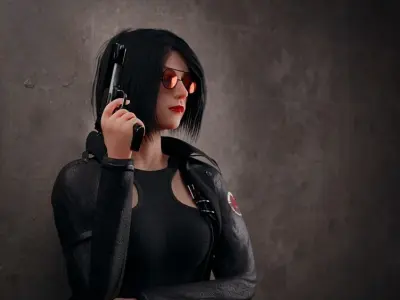 Cyberpunk girl Low-poly 3D model