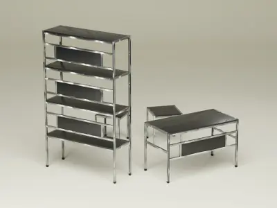 Student Study Set - Ebonized Wood Circular Brushed Steel - AMS01 Free 3D model