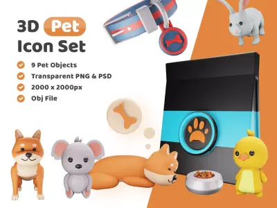 Various Pet Icon Pack 3D Model Low-poly 3D model