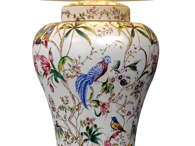 Table Lamp Tropicana Chinese Flower and Birds Ceramic Bedside 3D model