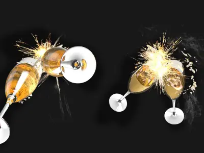 Festive Glasses with Champagne and Sparklers 3D model