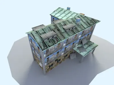 Building house with windows and balconies Low-poly 3D model