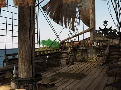 Three-deck linear galleon period 16-18 century Pirate ship Low-poly 3D model