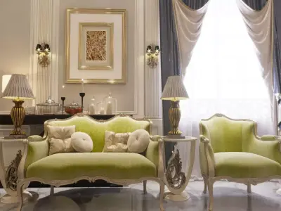 realistic chair sofa walls ceiling  3D model