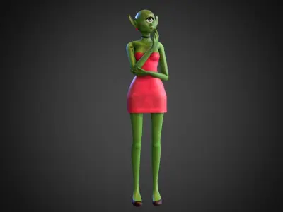 green alien girl rigged low poly Low-poly 3D model