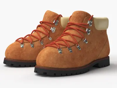 Hiking Leather Boots Brown 3D model