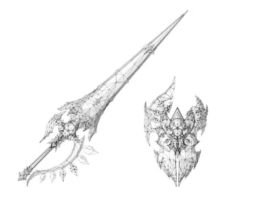 Royal Guard Spear and Shield Low-poly 3D model