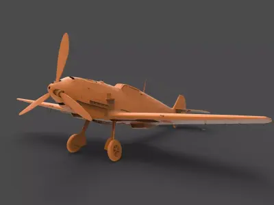 BF109E orange propeller plane 3D print model
