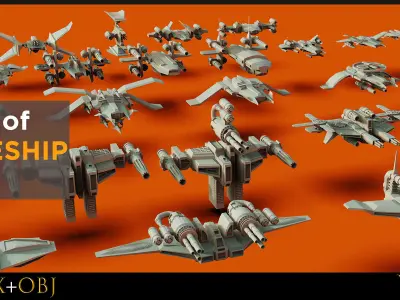 120 Spaceship-Vehicle-Sci-fi-Aircraft-Transportation-Ship-Vol 01 Low-poly 3D model
