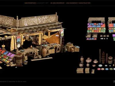 Street bazaar environment kit and props Unreal 5 realistic style Low-poly 3D model