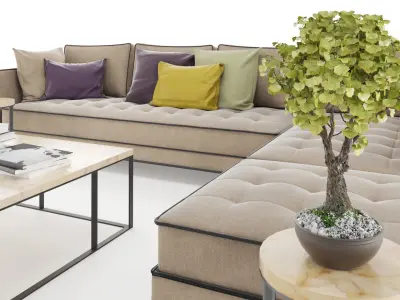 Corner sofa set with table and plant Free 3D model